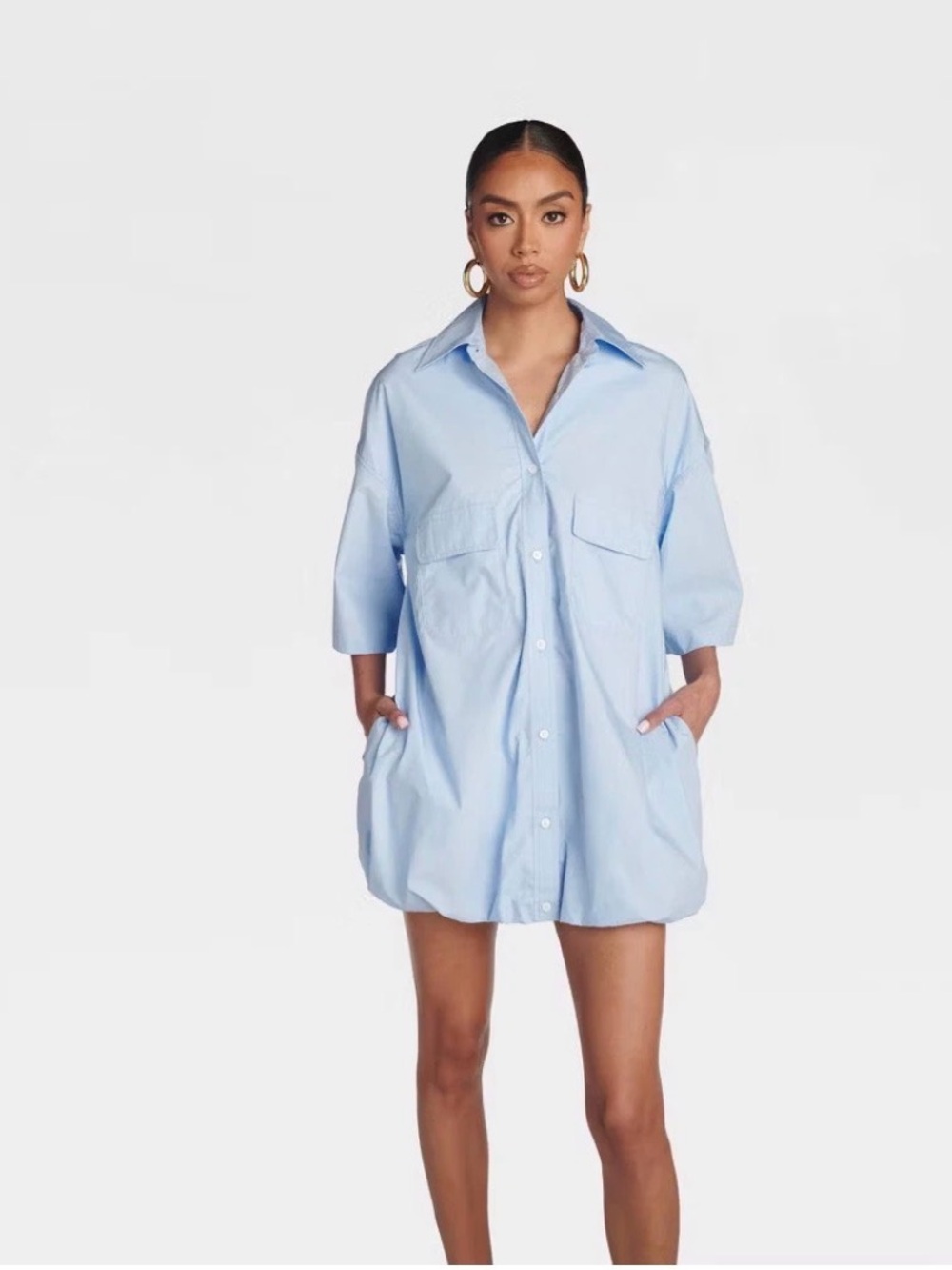 KBB bg Kahlana Light Blue Bubble Oversized Shirt Dress